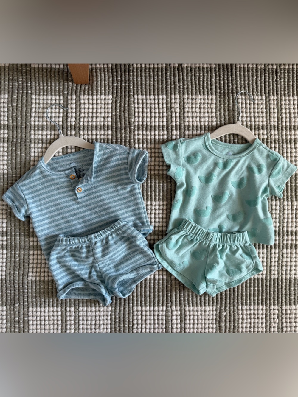 cloud island Mint & Light Blue Two-Pack Kids Short Sleeve Sets